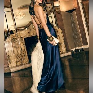 Reformation Jeany Silk Dress Navy Blue